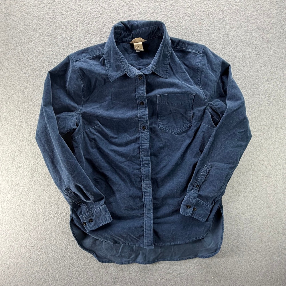 Duluth Trading Co Womens Navy Blue Corduroy Button Front Shirt Size Medium